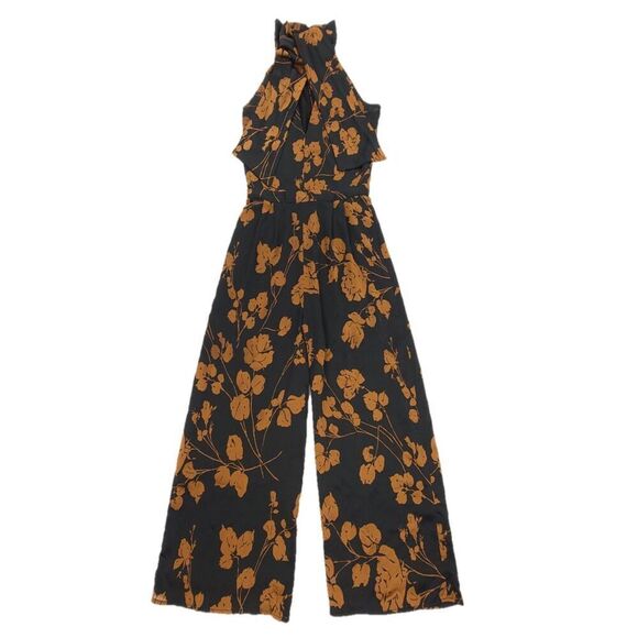 Banana Republic Pants - NEW Banana Republic Minimal Tie Neck Cropped Wide Leg Jumpsuit Brown Boho Floral